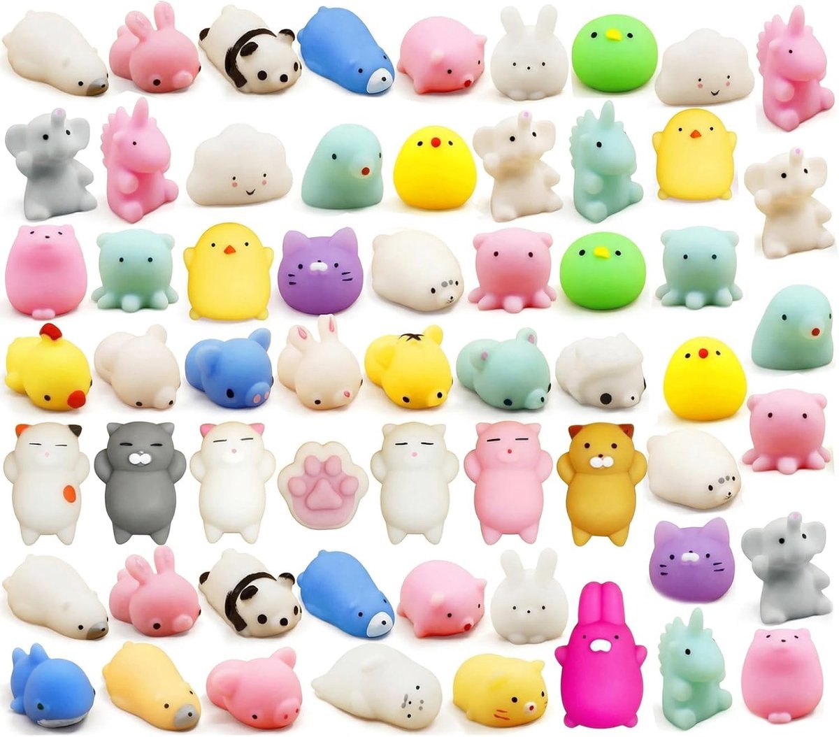 60 stuks mini squishy pack, fidget toy Mochi, antistress fidgetspeelgoed, kleine geschenken, mini kawaii dier, squishy partyzakjes, vulling, stressverminderend speelgoed (willekeurige