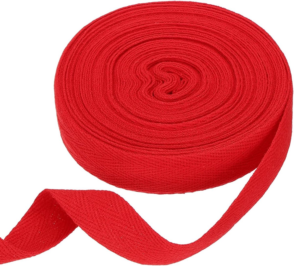 Katoenen lint met visgraatpatroon, 20 mm x 10 meter, biasband, rol om te naaien, knutselen, cadeauverpakking, rood