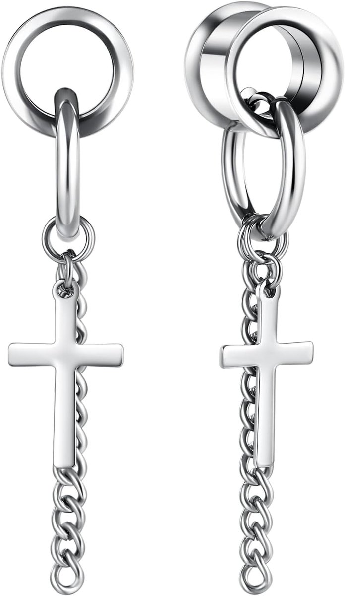 Tunnel met hanger, kruisvormige dubbele uitlopende tunnel, 1 paar expanderpiercing, sieraad voor vrouwen en mannen, 6 mm-20 mm