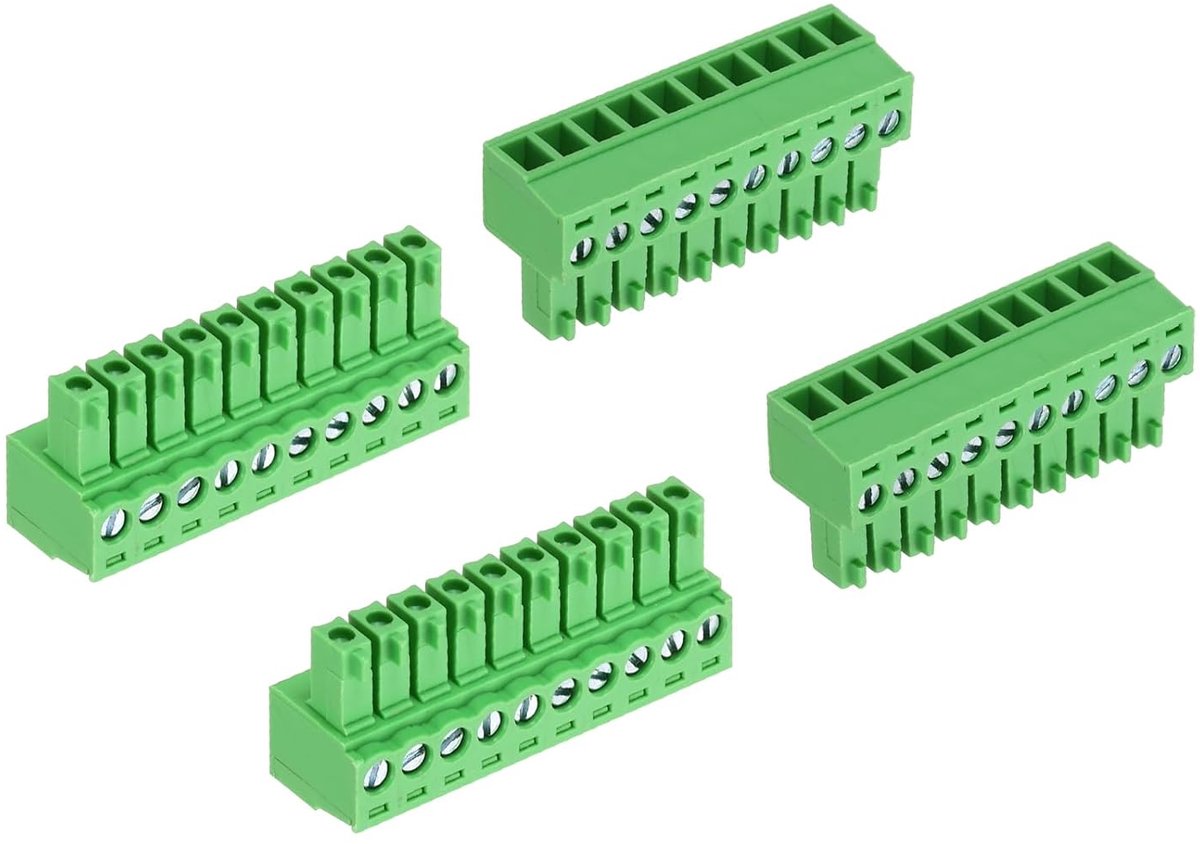 4 stuks PCB terminal blok, 300 V 8 A mannelijk 10 pin 3,5 mm stap PCB schroefterminal blok voor industrieel gebruik, elektronische projecten, groen