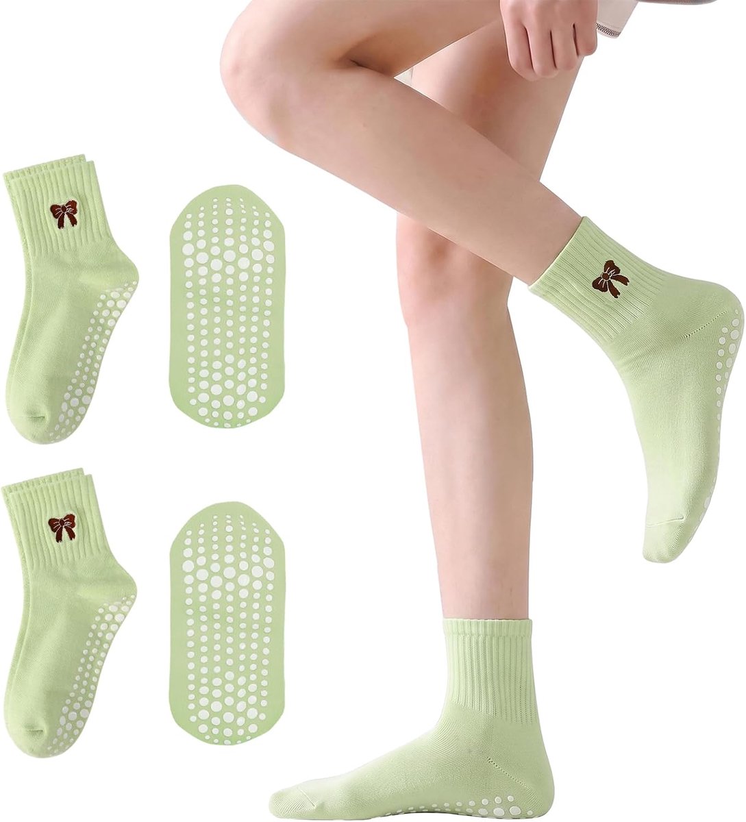 Sokken voor Vrouwen, Antislip Grippy Boog Borduurwerk Yoga Sokken voor Fitness Ballet Bar Werk & Dans