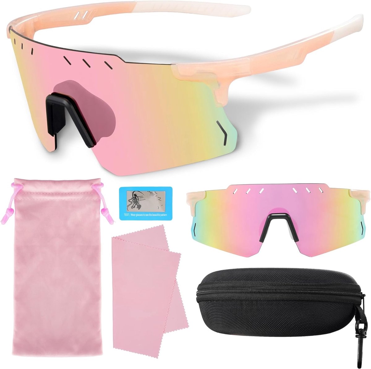 Rave zonnebril voor dames en heren, gepolariseerd, fietsbril, zonnebril, zonnebril, UV400, sportbril voor outdooractiviteiten zoals paardrijden, skiën, vissen, hardlopen, reizen enz