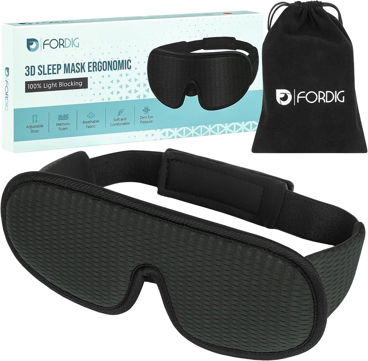 Ergonomisch 3D slaapmasker - 100% blackout - ademend traagschuim - ideaal voor rustgevende slaap - SnelShoppen