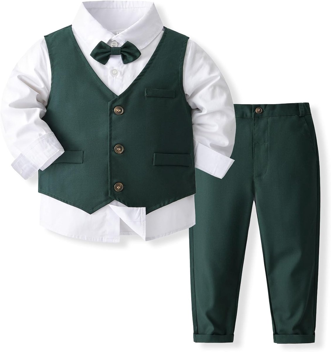 Kostuum voor baby's, formeel gilet voor peuters, bruiloftsoutfit met shirts + gilet + vlinderdas, 4-delige set