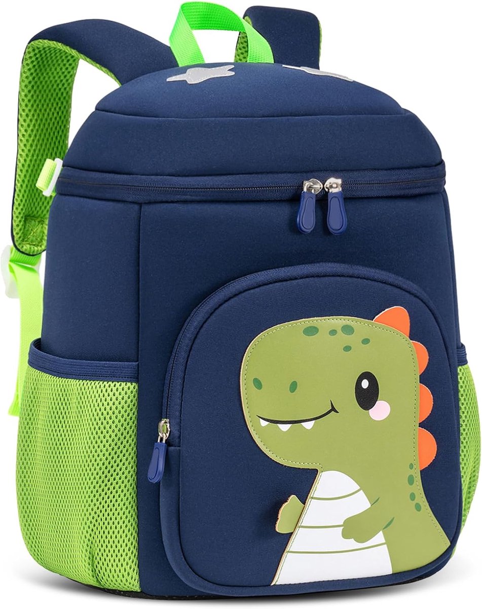 Kleuterschool rugzak meisjes jongens 2-6 jaar 10,6L, Dinosaurus donkerblauw-groen, Mittelgroße, Casual | Met borstband, reflecterend, waterafstotend, licht, ademend, ergonomisch, SBR neopreen, DIN A4