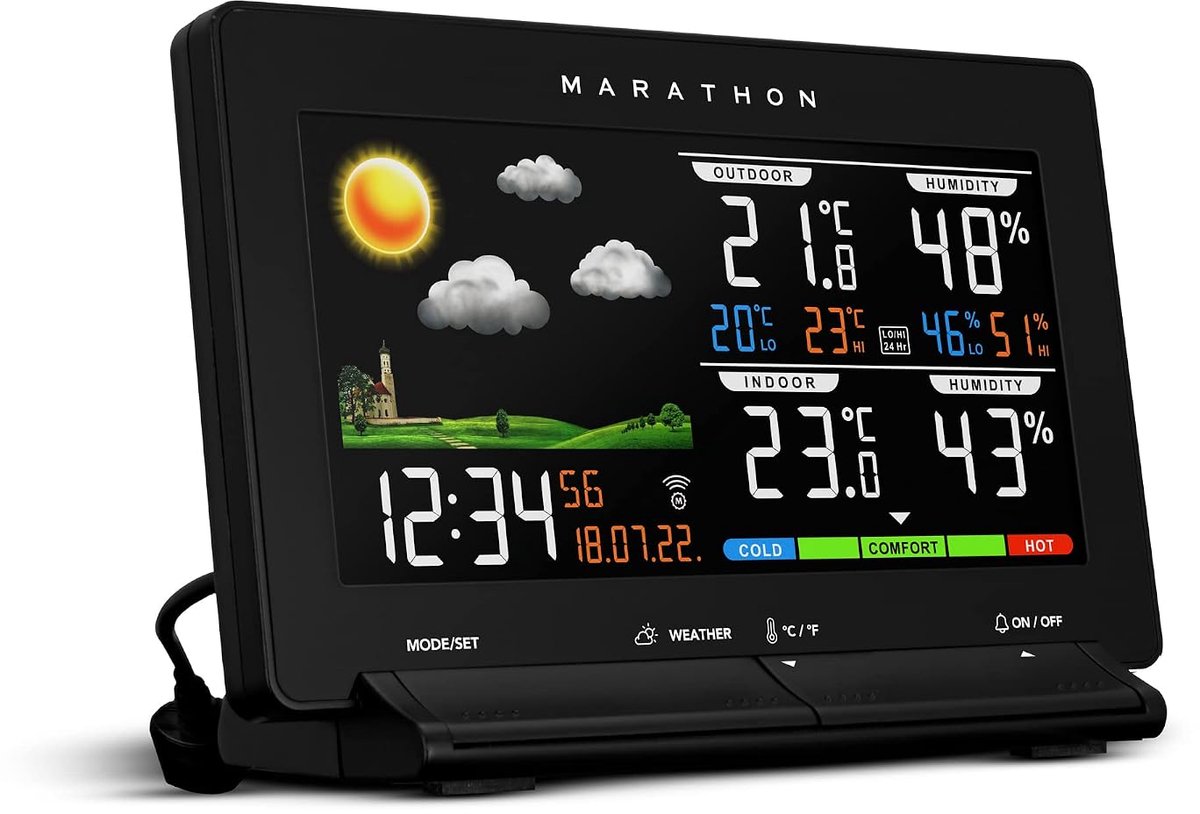 Weerstation - Digitale klok met kleurendisplay - Draadloos met temperatuur- en luchtvochtigheidssensor - SnelShoppen