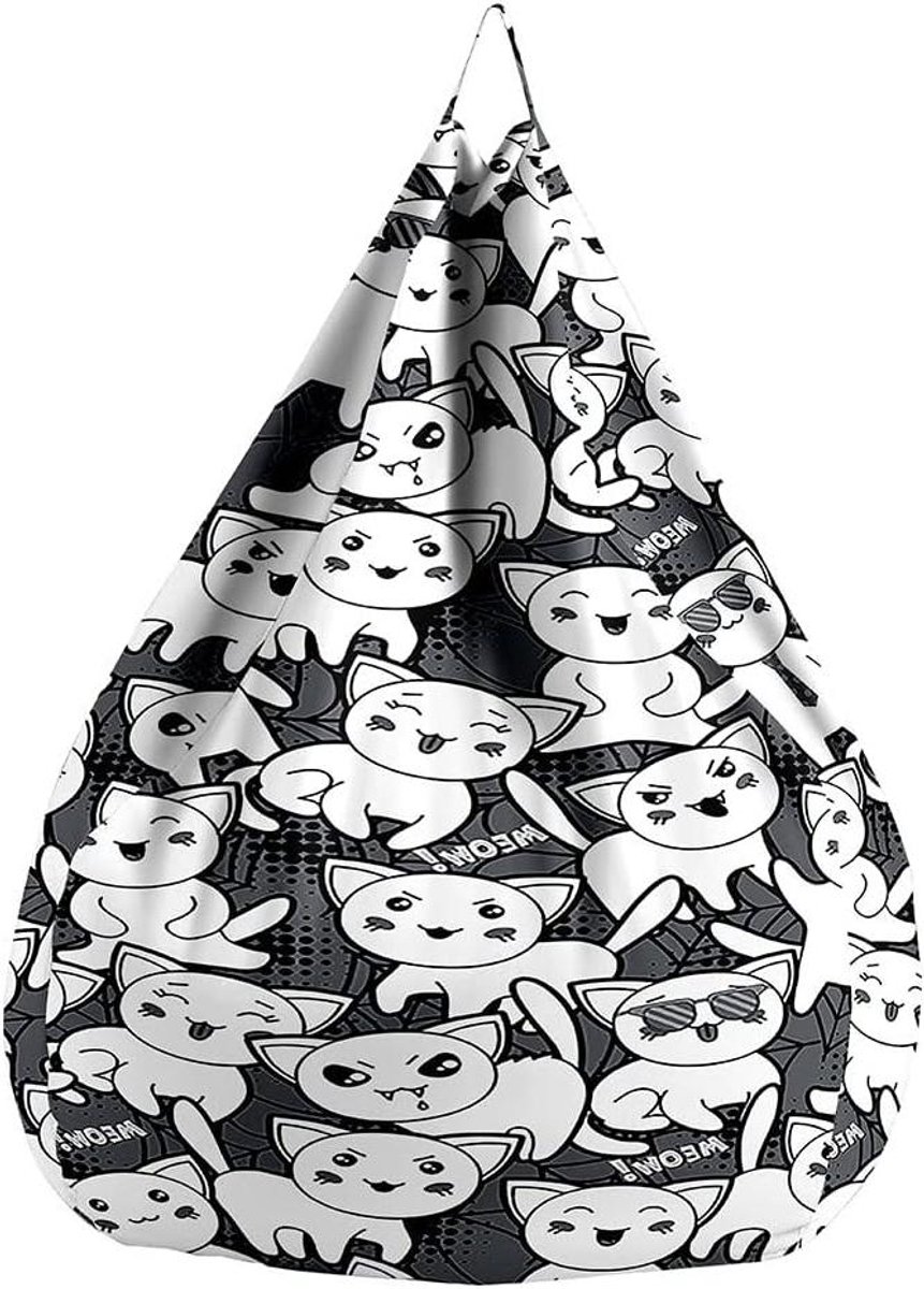 Zitzak Stoel Cover - Luie Sofa Hoes - Speelgoed Opbergen - Leuke Cartoon Print - 90x110cm - Grijs