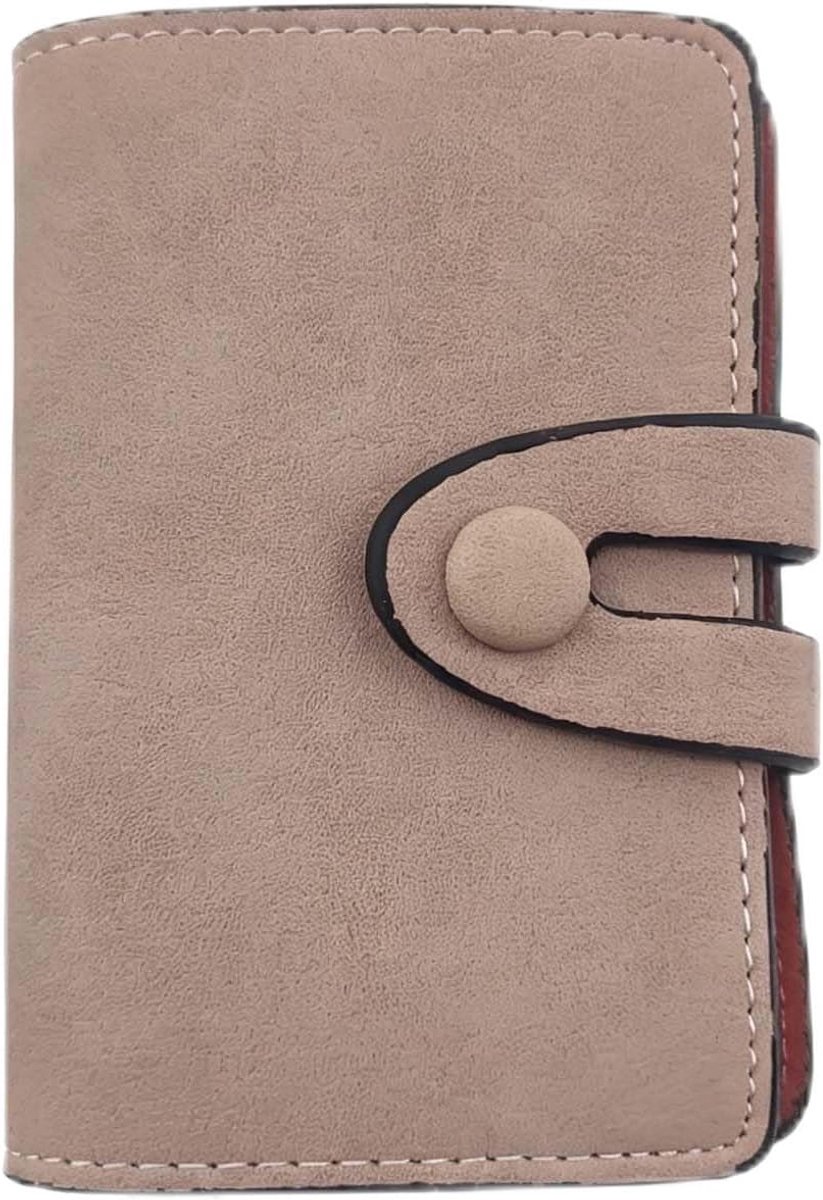 Lederen duurzame kaarthouder creditcardhouder dames heren 20 kaarten met drukknop (zwart), roze, 10,5 cm x 7,5 cm x 2 cm, Klassiek