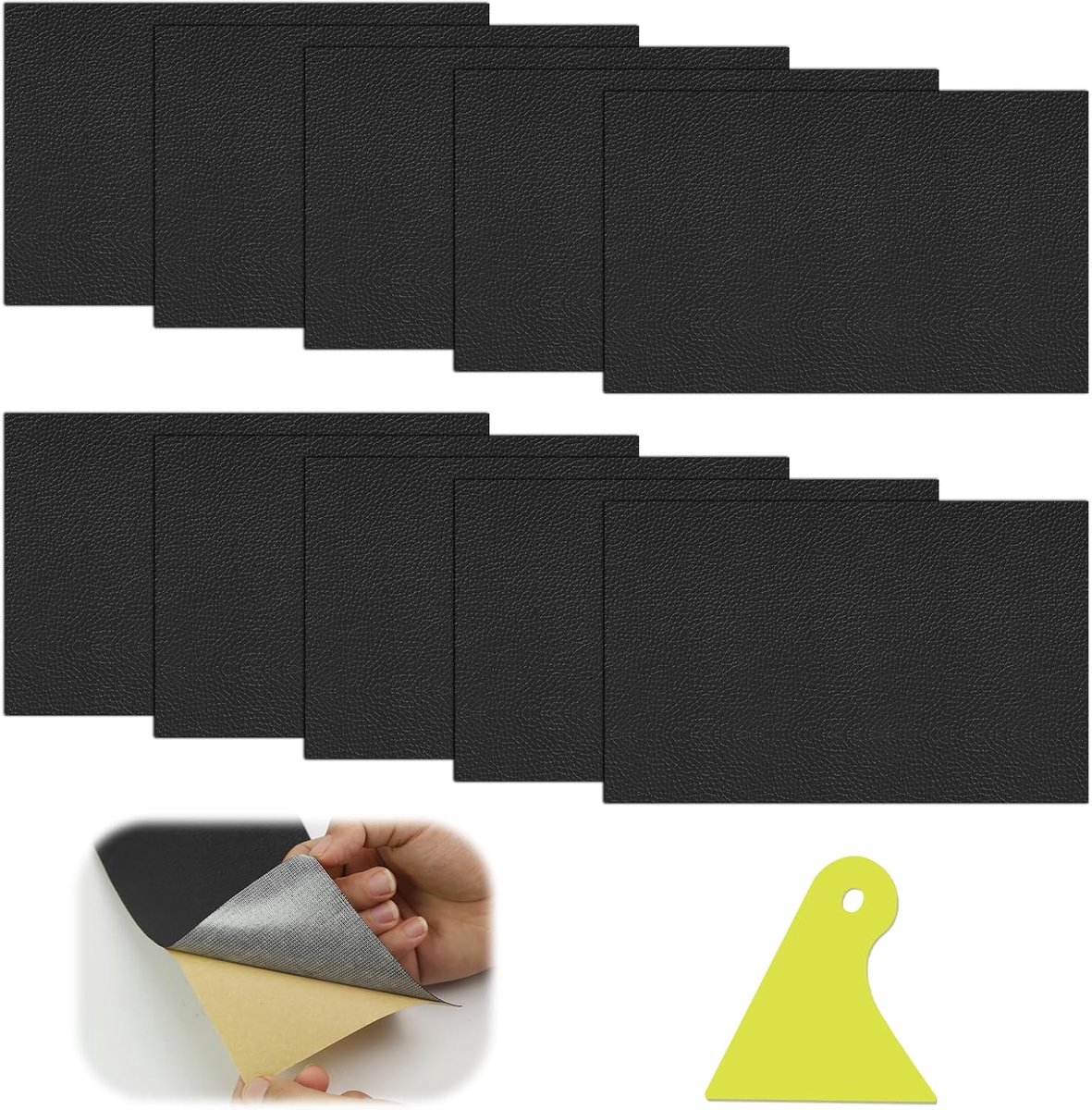 10 stuks kunstlederen zelfklevende 10x20cm lederen patches zelfklevend, slijtvast en krasbestendig, lederen reparatieset voor lederen reparatie en renovatie (zwart)