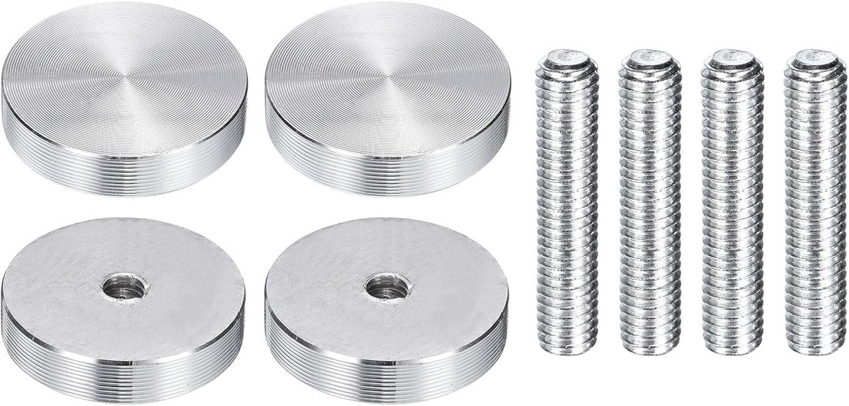4 stuks ronde aluminium schijven, schroefdraad M6, 30 mm diameter, aluminium schijf, adapter voor glazen tafels, meubels, salontafels, zilverkleurig