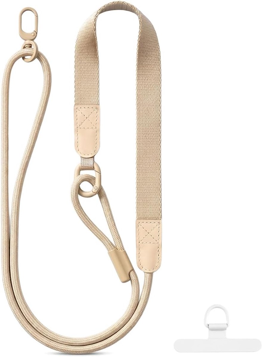 telefoonkoord, brede telefoonhoes om om te hangen, universele band voor mobiele telefoon, verstelbaar koord, 90-120 cm, telefoonkoord, voor reizen, outdoor, wandelen, fietsen, beige