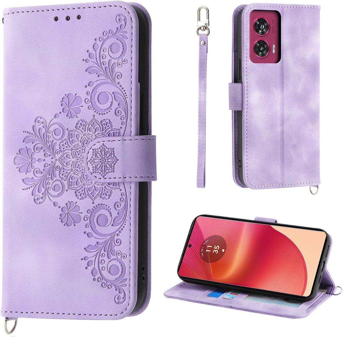 Hoes voor Motorola Edge 50 Fusion 5G 6.7", 5 Kaartsleuven Case voor Edge 50 Fusion 5G Vintage Stijl PU Bloem Lederen Beschermhoes, Paars