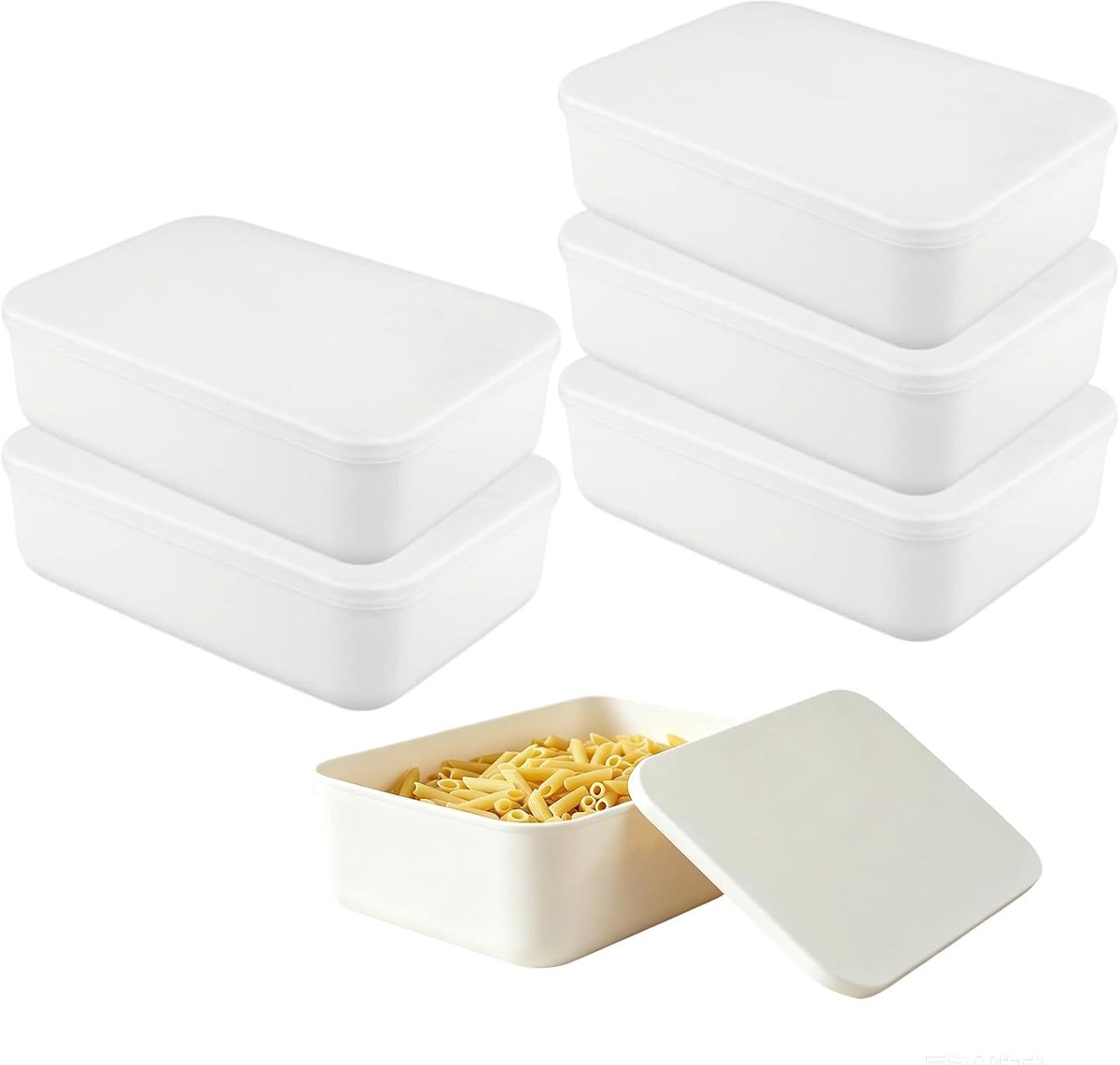 6 stuks kunststof opbergdozen met deksel, wit, 26 x 18,5 x 8 cm, plastic doos met handvat, stapelbare opbergdozen, organizer, box voor badkamer, keuken, kantoor en rek