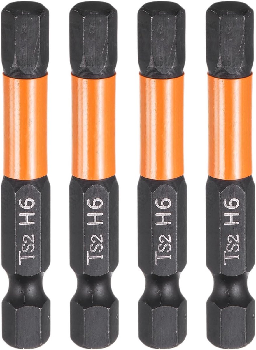4 stuks H6 zeskantige boorbitsleutel, 6 mm, metrische platte punt, 1/4 inch zeskantige schacht, 50 mm (2 inch), lang, magnetisch, zwart, gefosfateerd, zeshoekige dopsleutel, power-bit