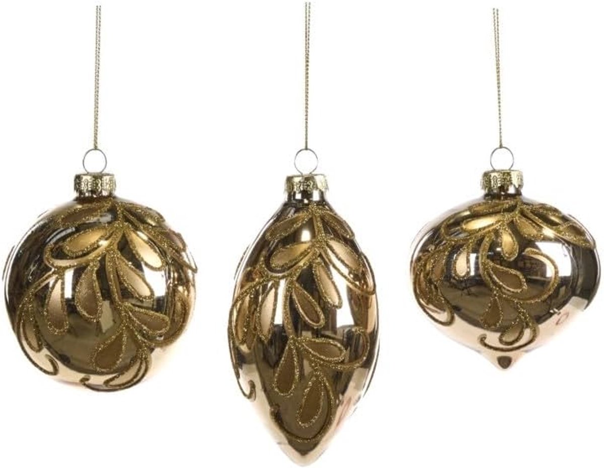 Kerstbal glas goud D 8 cm - voordeelset 3 stuks - sfeervolle decoratie - voor een feestelijke uitstraling - SnelShoppen