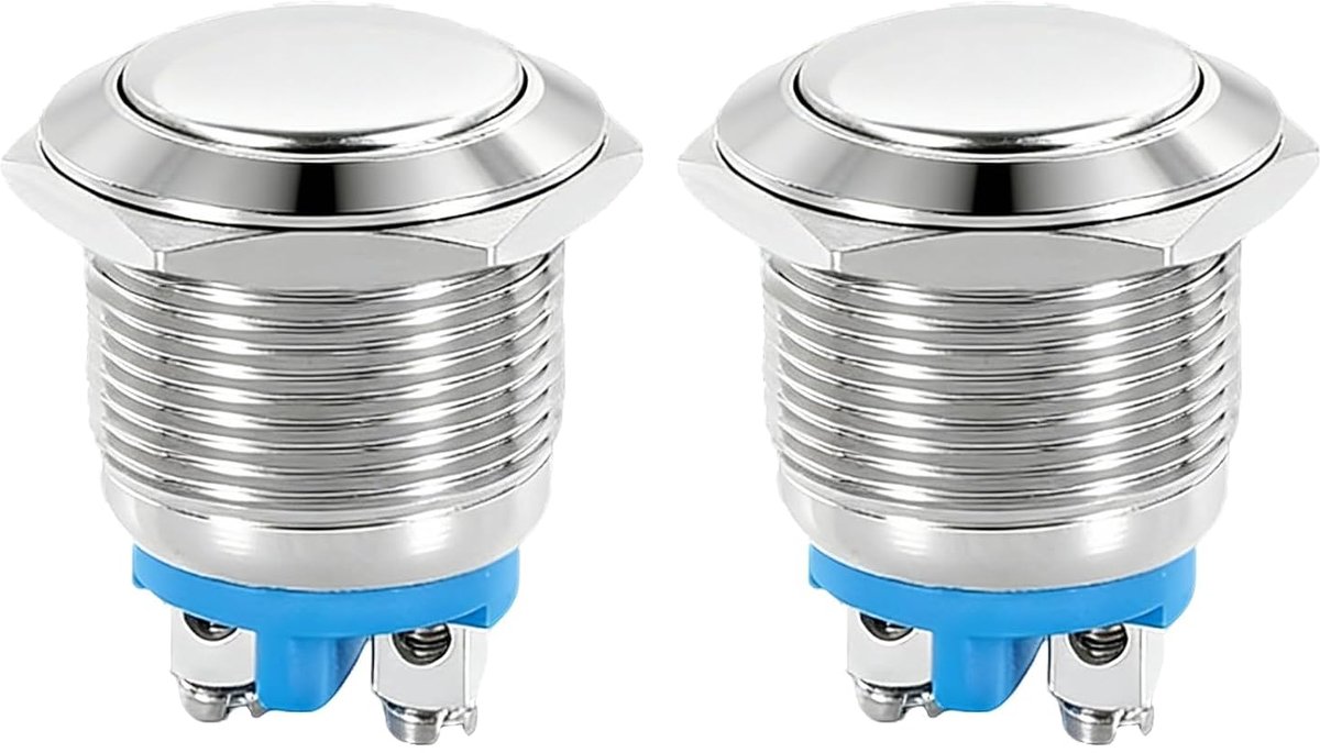 2 stuks 22 mm roestvrijstalen drukknoppen, IP67 waterdichte momentane schakelaar, momentane schroefklemmen, belknop roestvrij staal voor auto, ontstekingssystemen, huishoudelijke apparaten