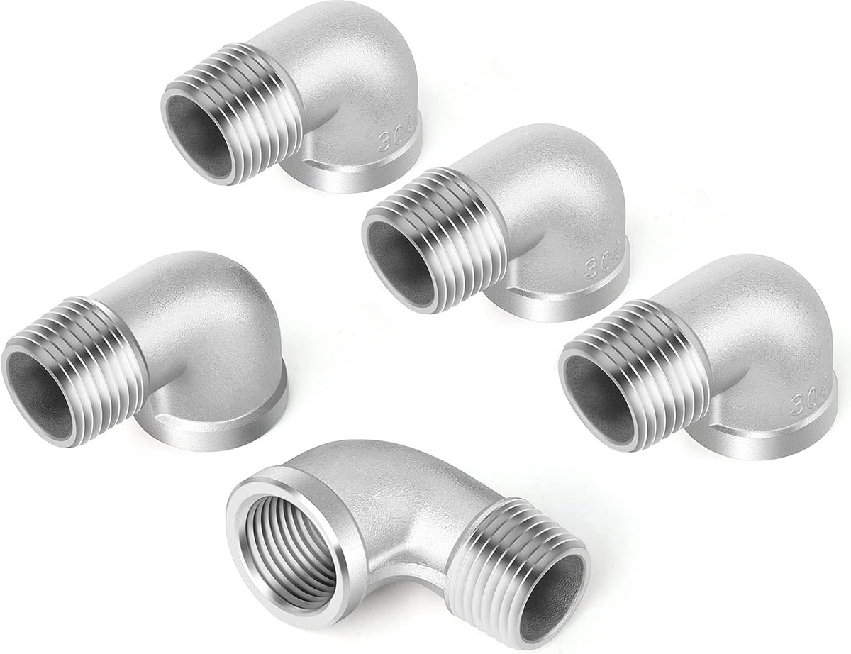 5 stuks roestvrij staal 304 90 graden elleboog, BSP vrouwelijke x mannelijke schroefdraad pijpfitting, 1/2" gegoten straatelleboogconnector voor industrieel loodgieterswerk en tuin