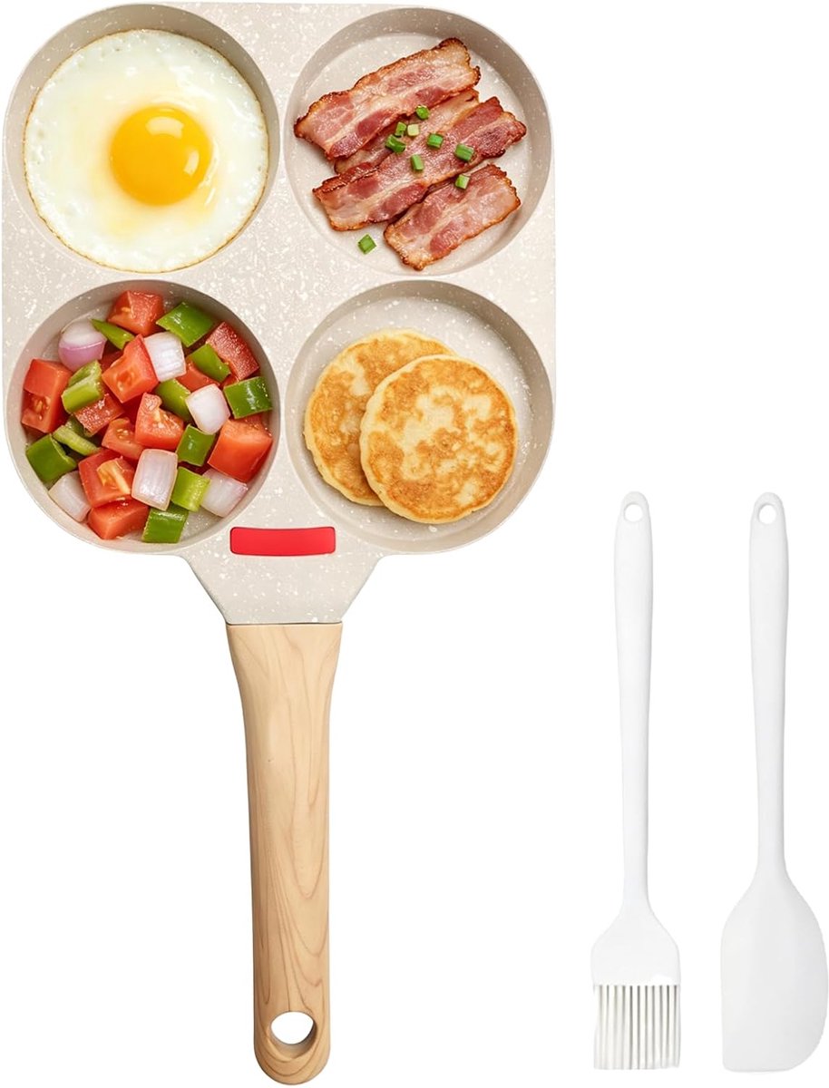 4 gaten, pannenkoekenpan, anti-aanbaklaag, omeletpan, keramische coating, kleine braadpan zonder PFOA, voor inductiekookplaat en gasfornuis, voor ontbijt spiegeleieren