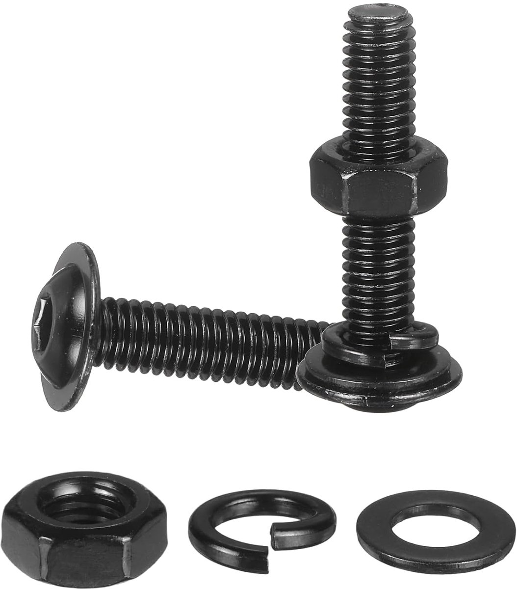 10 set M6 x 30 mm zeskantkopschroeven met kraag, zwart roestvrij staal 304 18-8 zeskantschroeven, bouten, moeren, platte sluitringen en remringen
