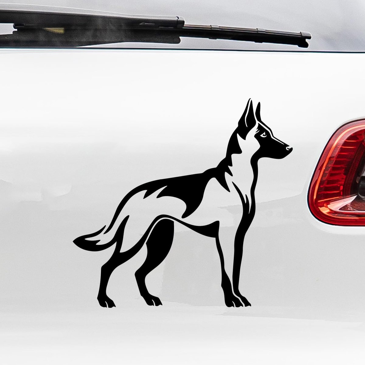 Sticker met silhouet van hondenrassen/herdershond, poedel, labrador, Golden R., Malinois, A. Stanford, Jack Russell, Franse bulldog, schnauzer, teckel (malinois)