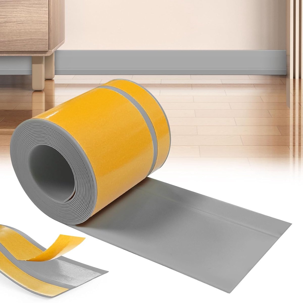 Plint, 60 mm x 20 mm x 5 m, Zelfklevende Plint Flexibel, PVC, Waterdicht, Vuilafstotend en Schimmelbestendig, Geschikt Voor Badkamer en Keuken (Grijs)