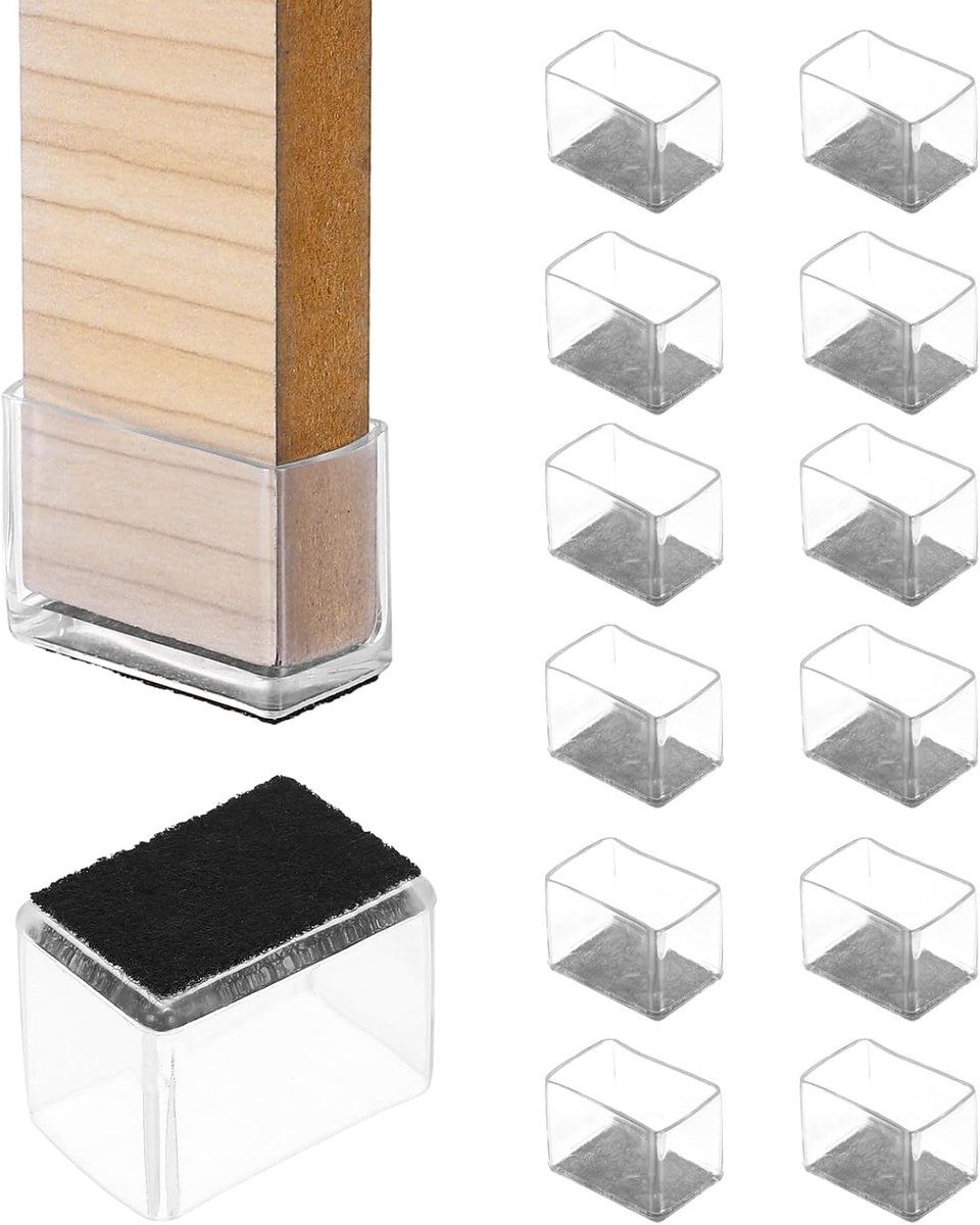 14 stuks rechthoekige stoelpootbeschermers, 3 x 2 cm PVC & vilt meubels stoel been cover caps voor hardhouten vloeren elastische krassen verminderen lawaai covers meubelpads, helder zwart