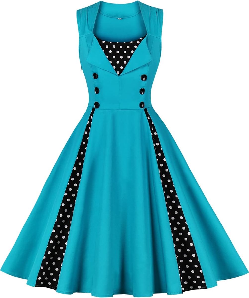 Dames Vintage Jurk Jaren 50 A-Lijn Jurken met Stippenprint Bruiloft Zakelijk Feestjurk Ademend Katoen Knie-lengte