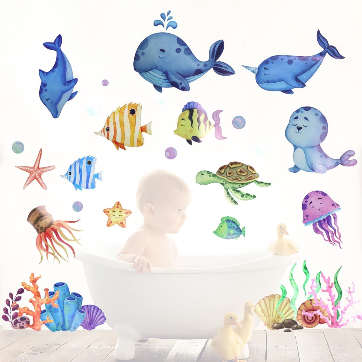 Badkamer raamafbeeldingen zeewereld muurstickers zeedieren zelfklevende raamstickers raamsticker onderwaterwereld raamafbeelding voor kinderkamer slaapkamer