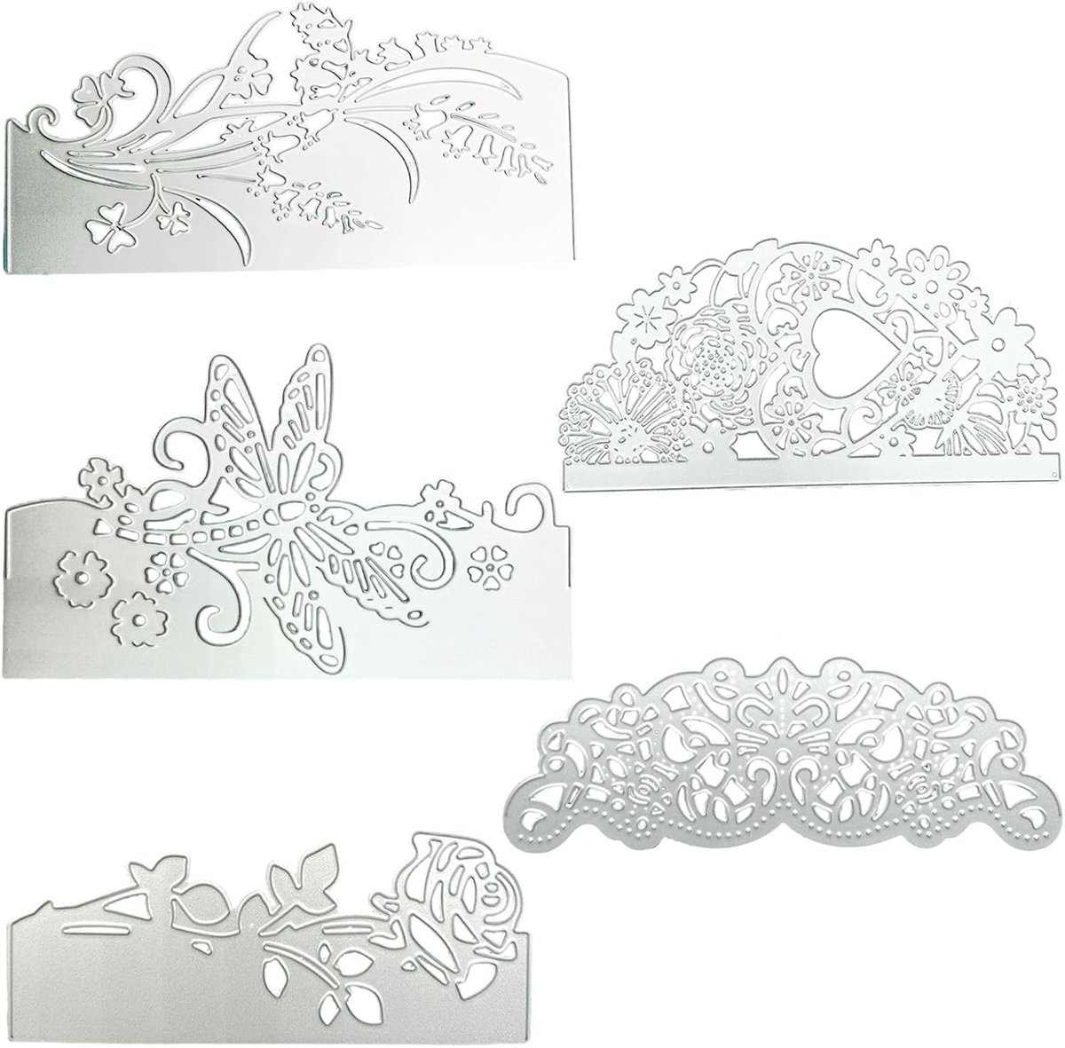 Bloem Border Snijmallen, 5 STKS Metalen Kant Bloem Rand Border Snijden Dies Stencils voor DIY Scrapbooking Decoratieve Bruiloft Uitnodiging Kaart Maken