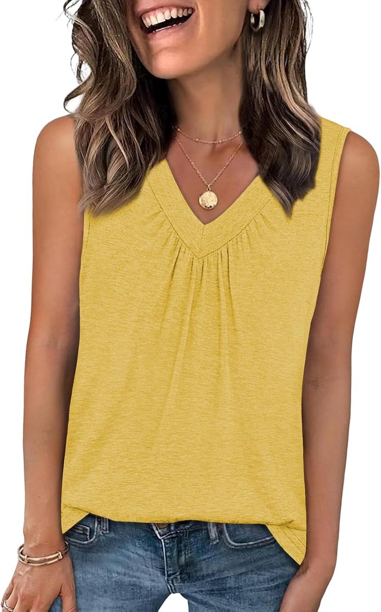 Dames Tanktops Zomer V-hals Top Losse Pasvorm Blousetop Basic Casual Mouwloos T-shirt Lang Vest