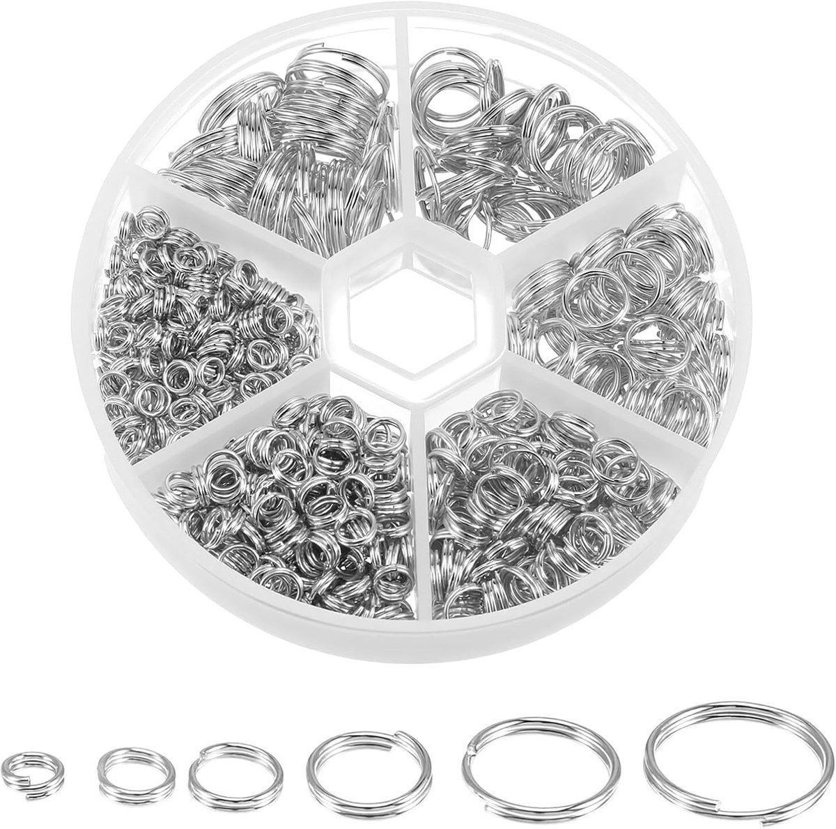 690 stuks mini-sleutelringen klein, 4, 5, 6, 8, 10, 12 mm, voor | Sleutelringsets met dubbele openingen, doe-het-zelf sieraden maken, zilver