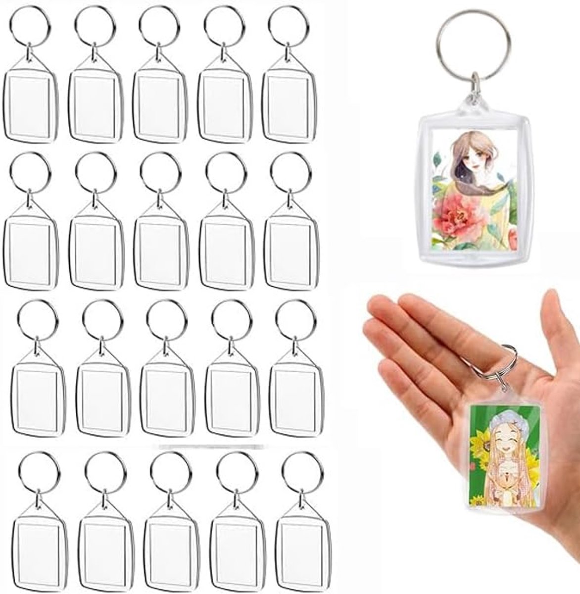 20 stuks acryl sleutelhangers foto, transparante fotolijst, sleutelring, gepersonaliseerde fotolijst, sleutelhanger voor familie en koppels, Transparant., 4 x 6,1 cm
