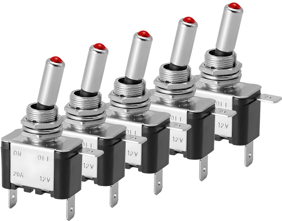 5 stuks tuimelschakelaar, on-off 2 terminals rocker Toggle Switch, tuimelschakelaar met dop, waterdicht, boot, mistlampen, led, voor voertuigen, campers, auto's