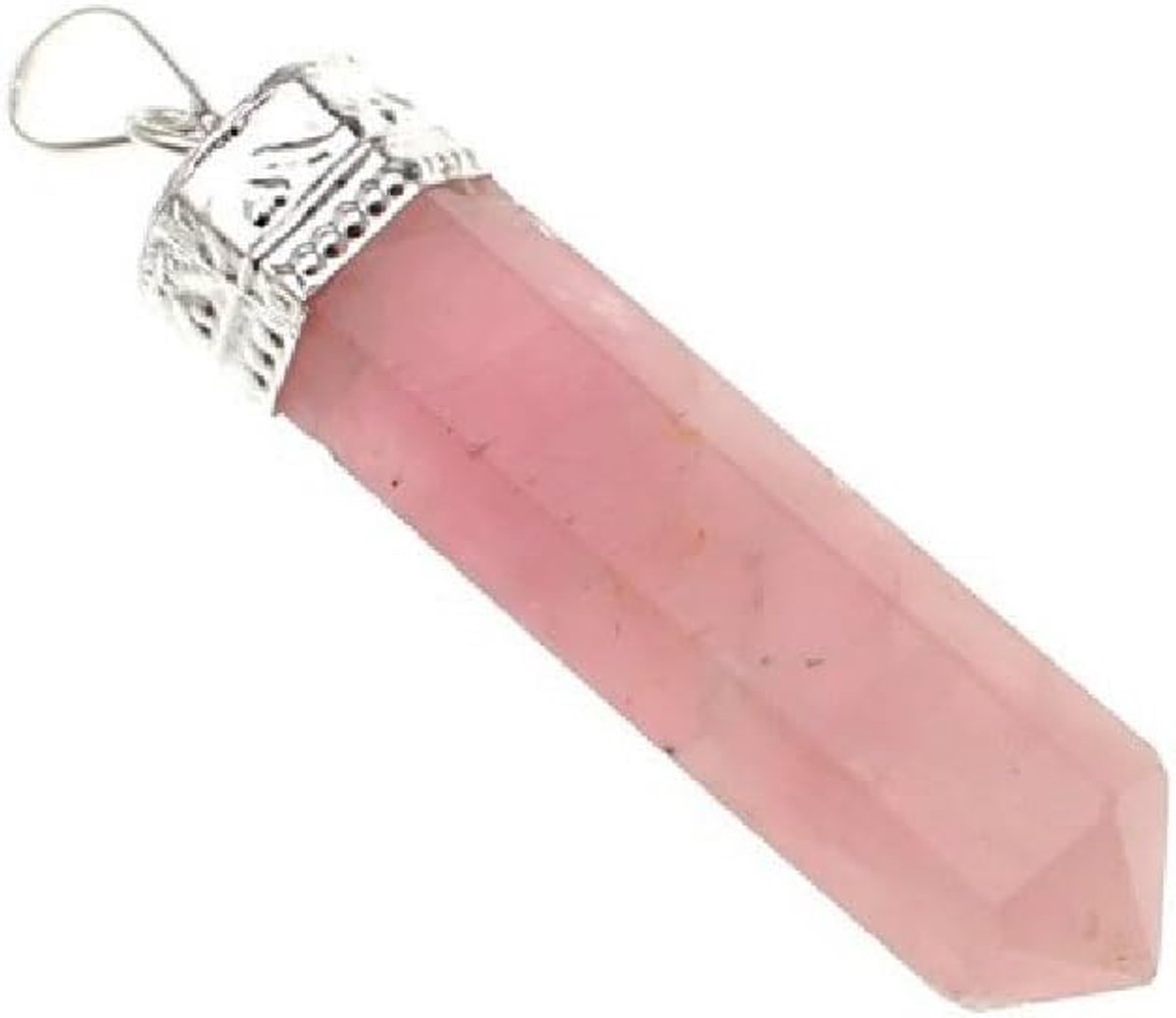 - Rozenkwarts hanger - minerale punten - verzilverde koperen fitting - unieke stukken - afmetingen tussen 2 en 4 cm