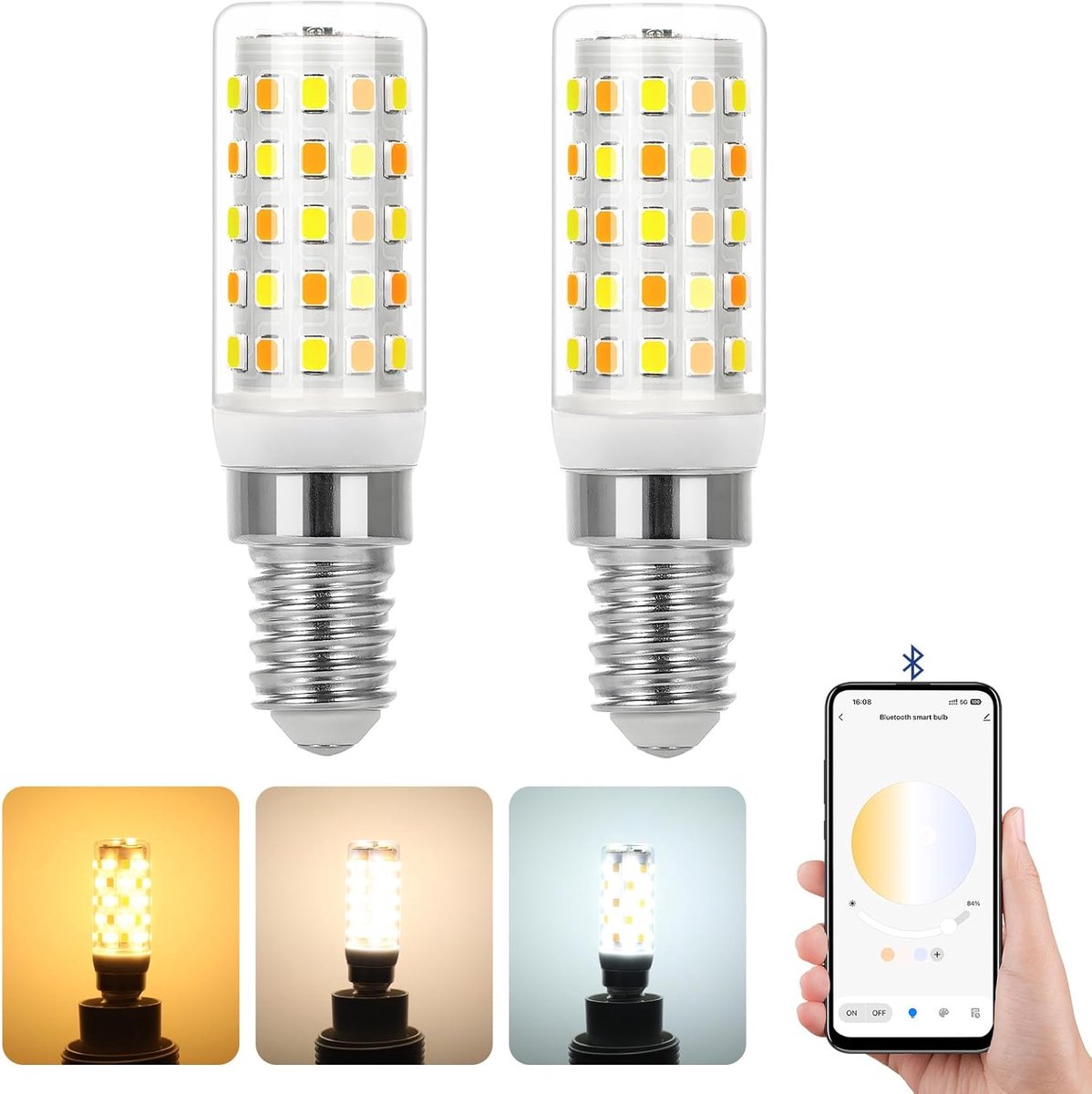 E14 LED Dimbare Lampen met Afstandsbediening en APP-Bediening | 4W 400LM E14 Gloeilamp,AC 230V,2700K-6500K,Helderheid Instelbaar 1%-100%,Timingfunctie(2 Pack)