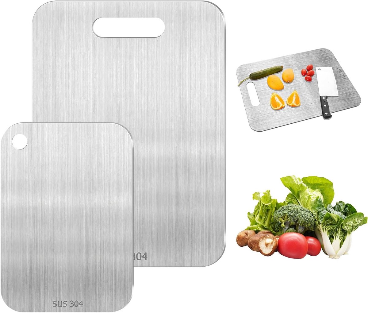 2 stuks titanium snijplank, 304 snijplank, roestvrij staal, titanium snijplank, dubbelzijdig levensmiddelenkwaliteit voor vlees, groenten en fruit