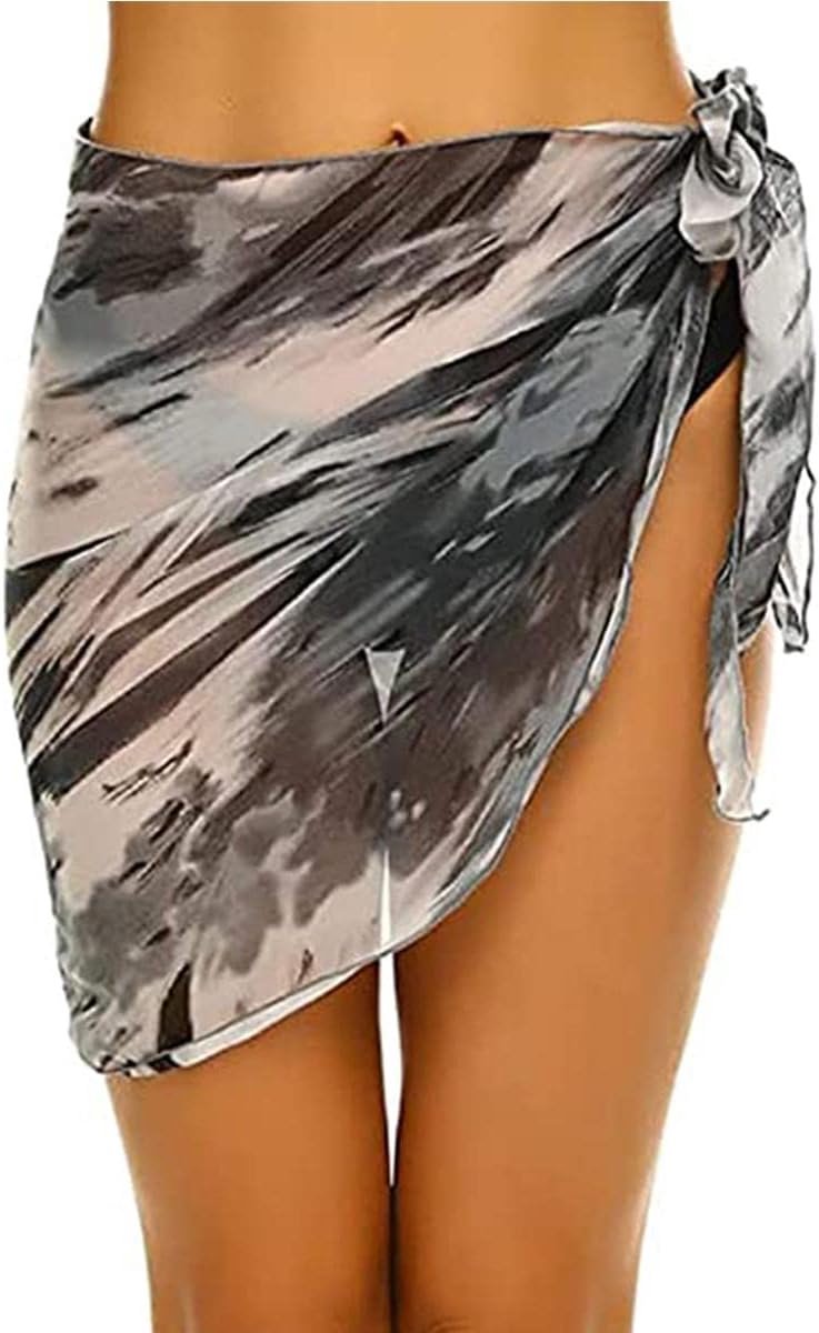 Strand dames strandjurk bikini rok sarong chiffon badpak wrap strandhanddoek wit zwart kort bikini cover up met extra riem voor vakantie dames sarong, E, Eén maat