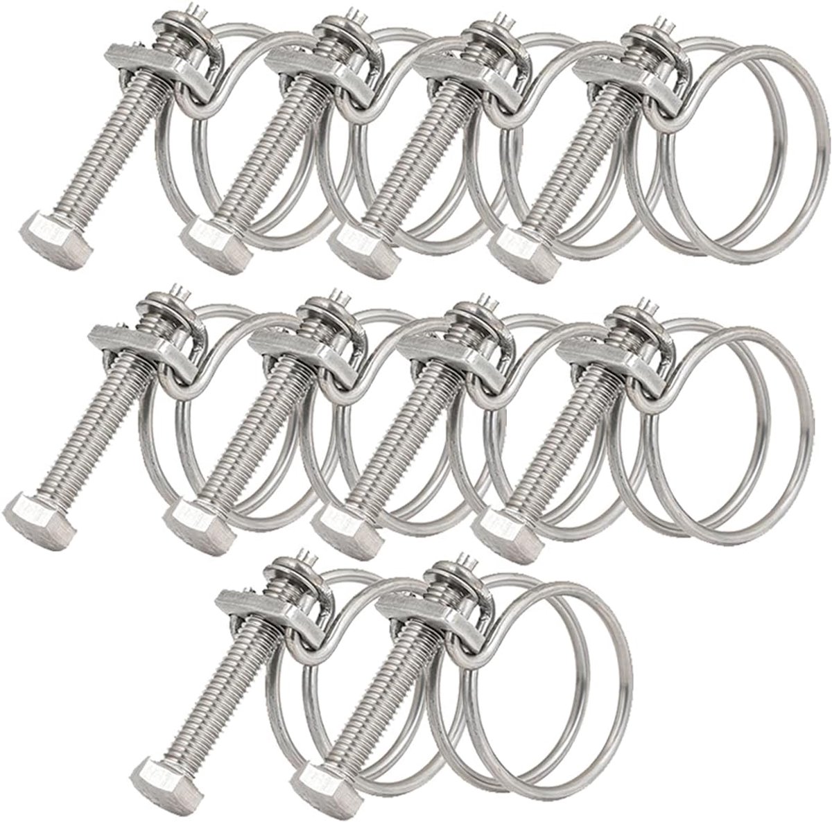 36-40 mm dubbele draadslangklemmen, 201 roestvrijstalen slangklemmen, universele buisbevestiging voor sanitair, verstelbare slanghoepel (pak van 10)