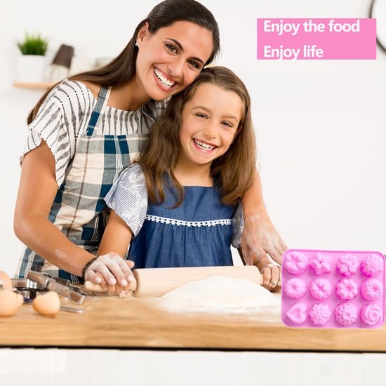 2 stuks 12 bakvormen siliconen bloem zeep vorm muffinvorm cake brood vorm siliconen puddingvorm bloemen cakevormen chocolade jelly snoep bakvorm (roze) — afbeelding 2
