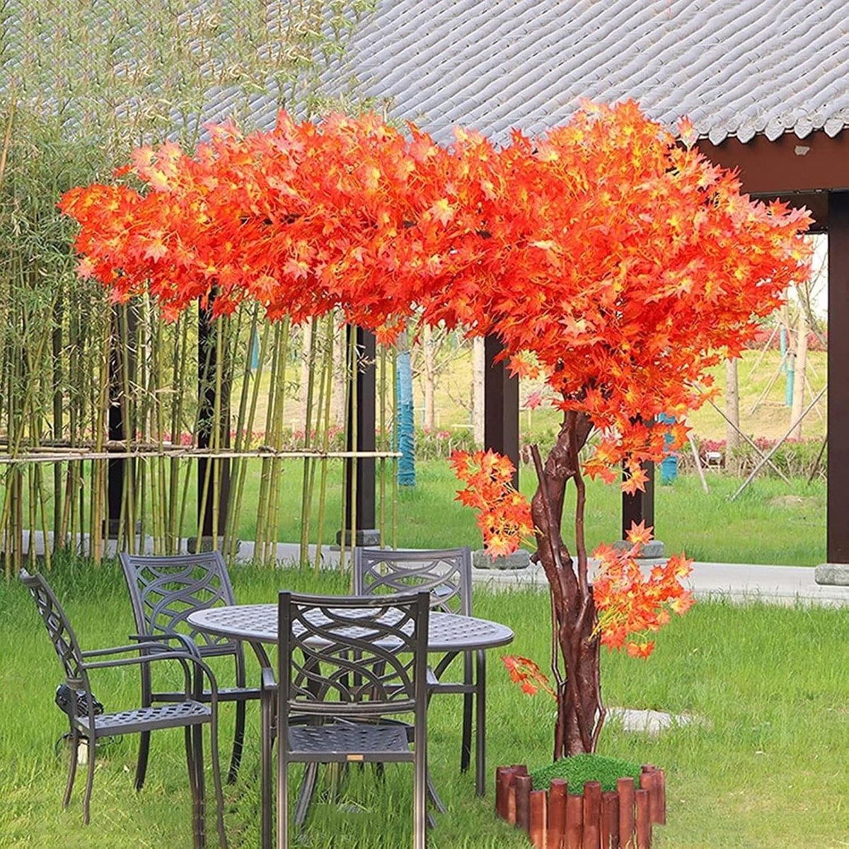 Kunstmatige Kersenbloesem Bomen Kunstmatige Rode Esdoorn Bomen Lente Perzik Bloesem Nep Bloemen Arrangementen voor Bruiloft Home Decor Binnen of Buiten,1.5X1M