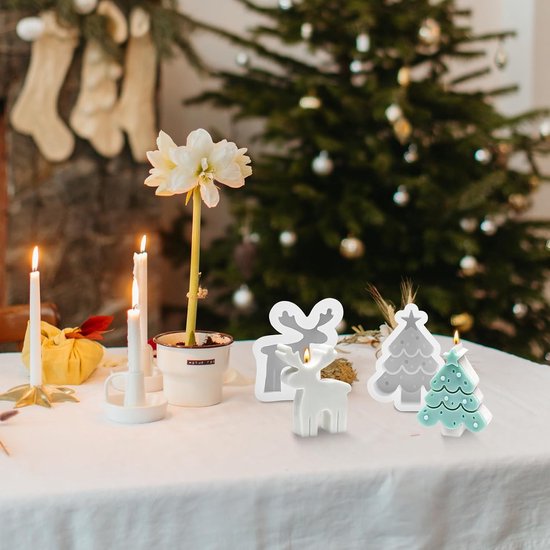 3 vormen voor kerstkaarsen, peperkoek, eland en kerstboom, siliconen vormen voor kerstkaarsen, kerstvormen voor kaarsen, doe-het-zelf kerstdecoratie — afbeelding 5