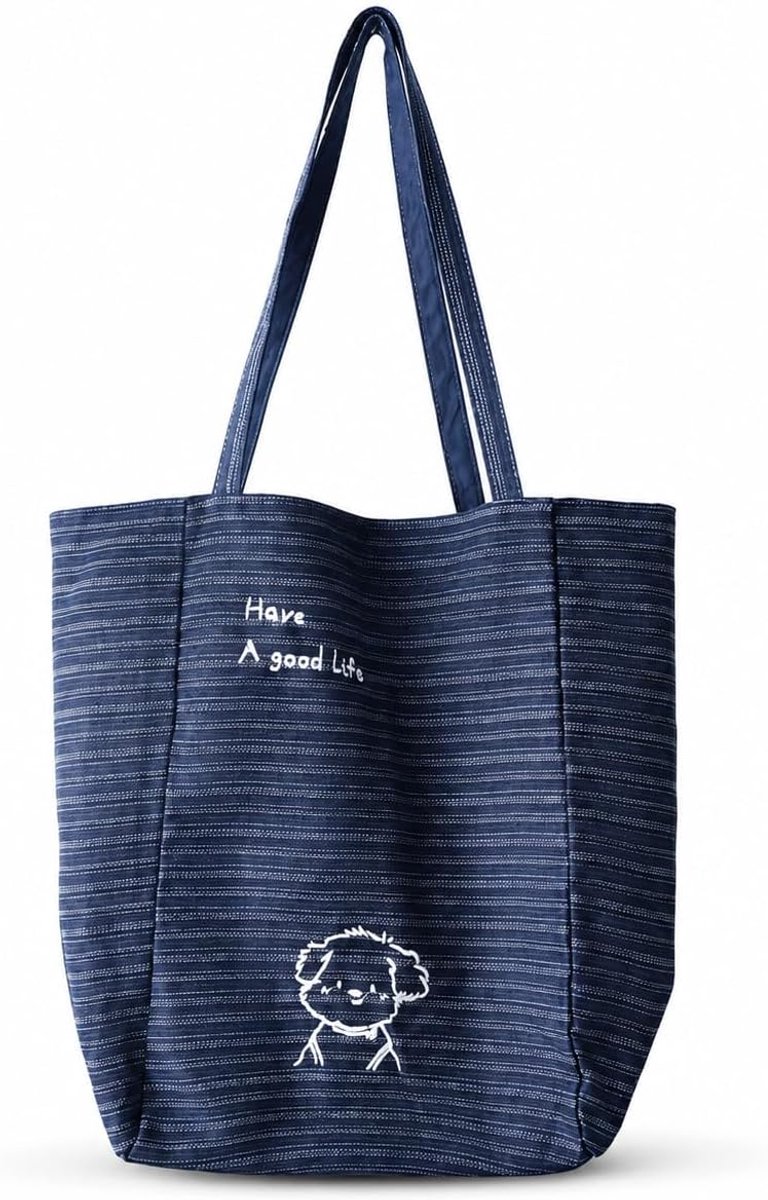 Canvas shopping bag met lange hengsels - omkeerbare katoenen tas - stijlvolle schoudertas - SnelShoppen