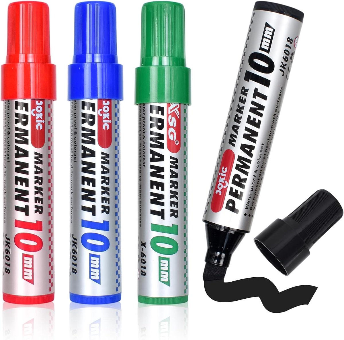 Permanent marker 4 stuks - zwart, rood, blauw, groen - waterdichte inkt - snel droog voor diverse oppervlakken - ShopVlot