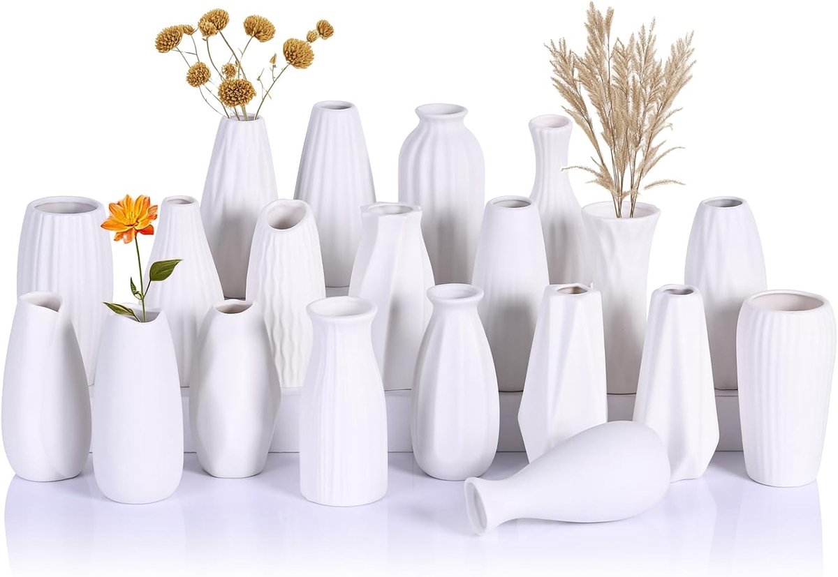Vaas set 20 klein wit - keramisch - verfbaar - ideaal voor bloemen en decoratie - ShopVlot