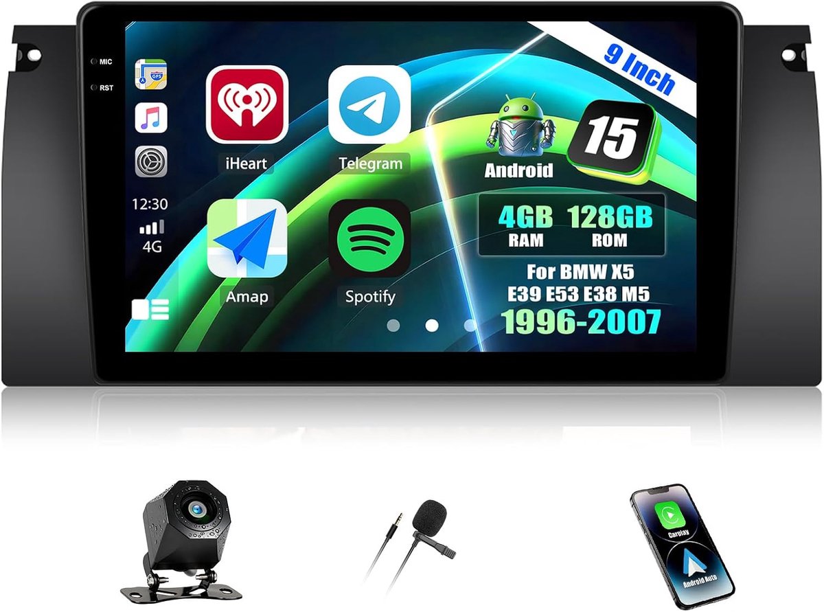 Auto radio 9 inch - 4+128G Android 15 - Navigatie met Bluetooth en WIFI - Eenvoudig te installeren - ShopVlot