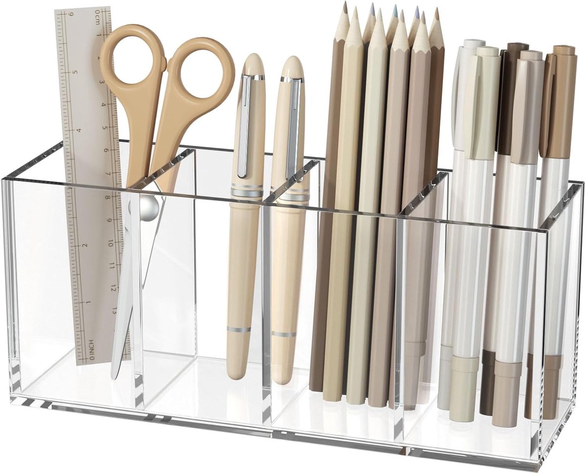 Pennenhouder 4 Compartimenten - Heldere Acryl Organisator - Houd je bureau georganiseerd - ShopVlot