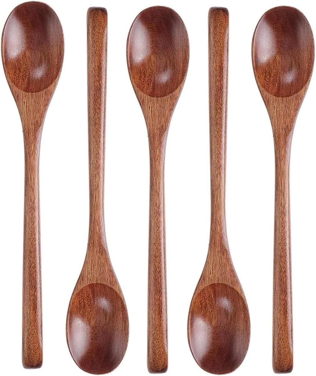 Houten Keukengereedschap 5-delig - 23,5 cm Lepel - Ergonomisch ontwerp - Perfect voor koken en roeren - ShopVlot