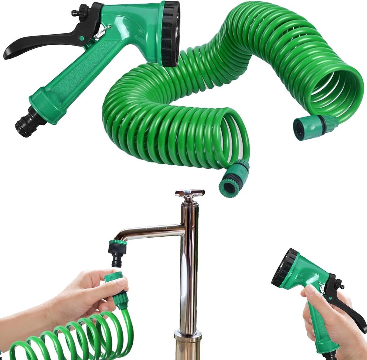 Uitbreidbare Tuinslang - Intrekbare Slang - Tuin Bewateren - Zelf oprollend - 15 Meter - Groen