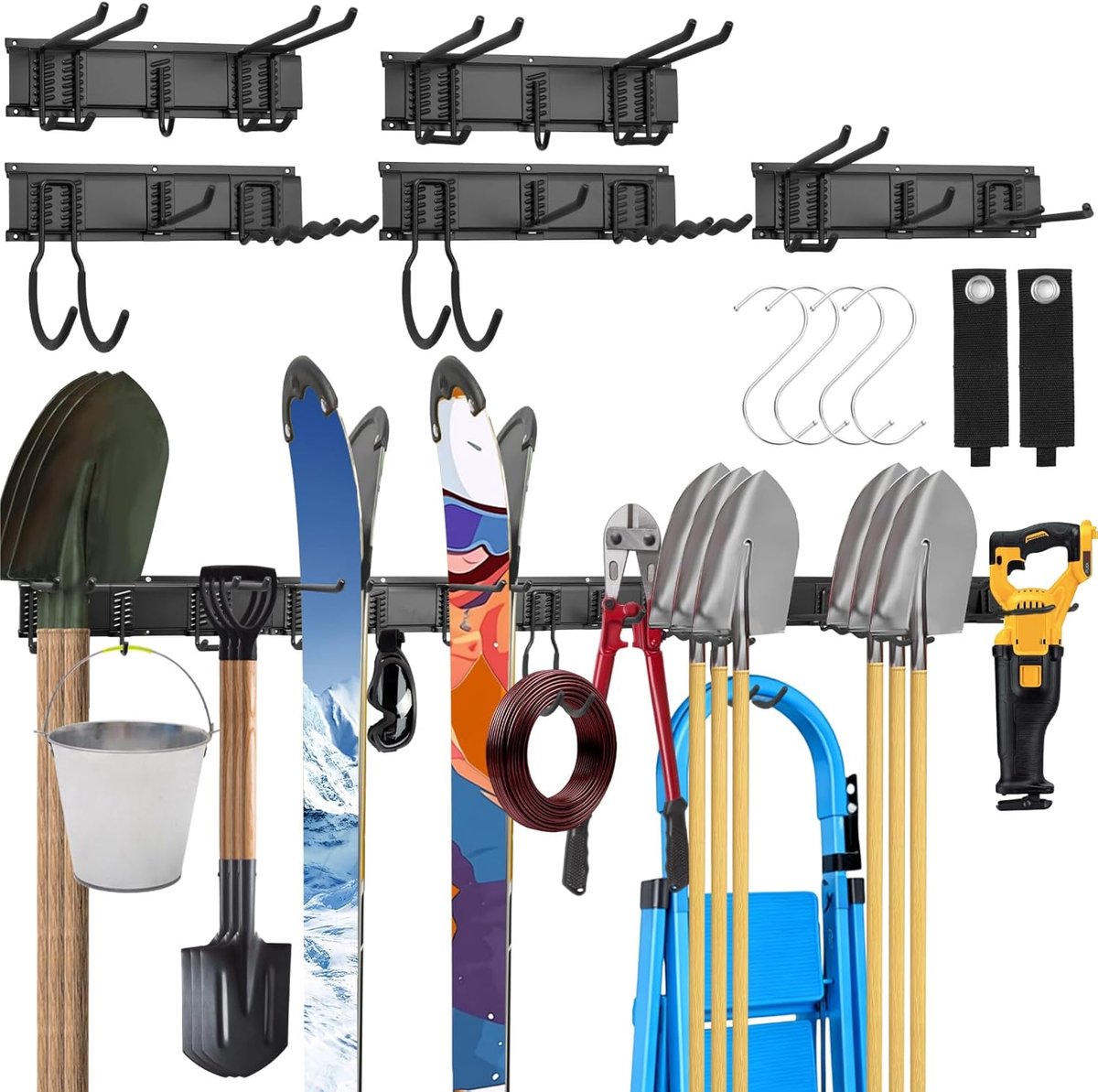 Tuinstellenhanger 80-inch - Wandplank met 15 haken - Ruimtebesparend voor gereedschap - Perfect voor garage en tuin - ShopVlot