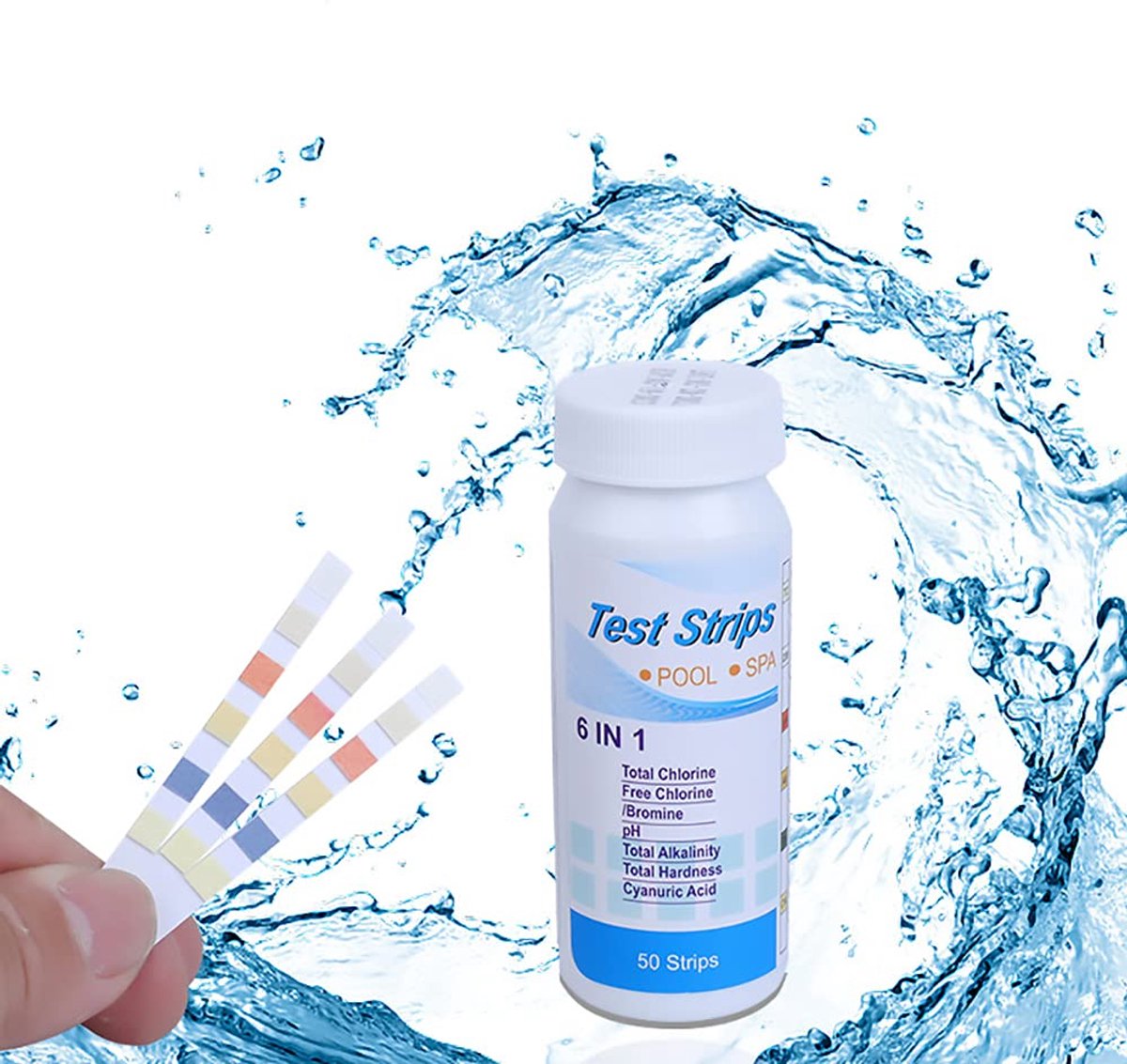 Pool teststrips 6-in-1 - 50 strips water testkit - meet hardheid, pH, chloor en alkaliteit - ShopVlot